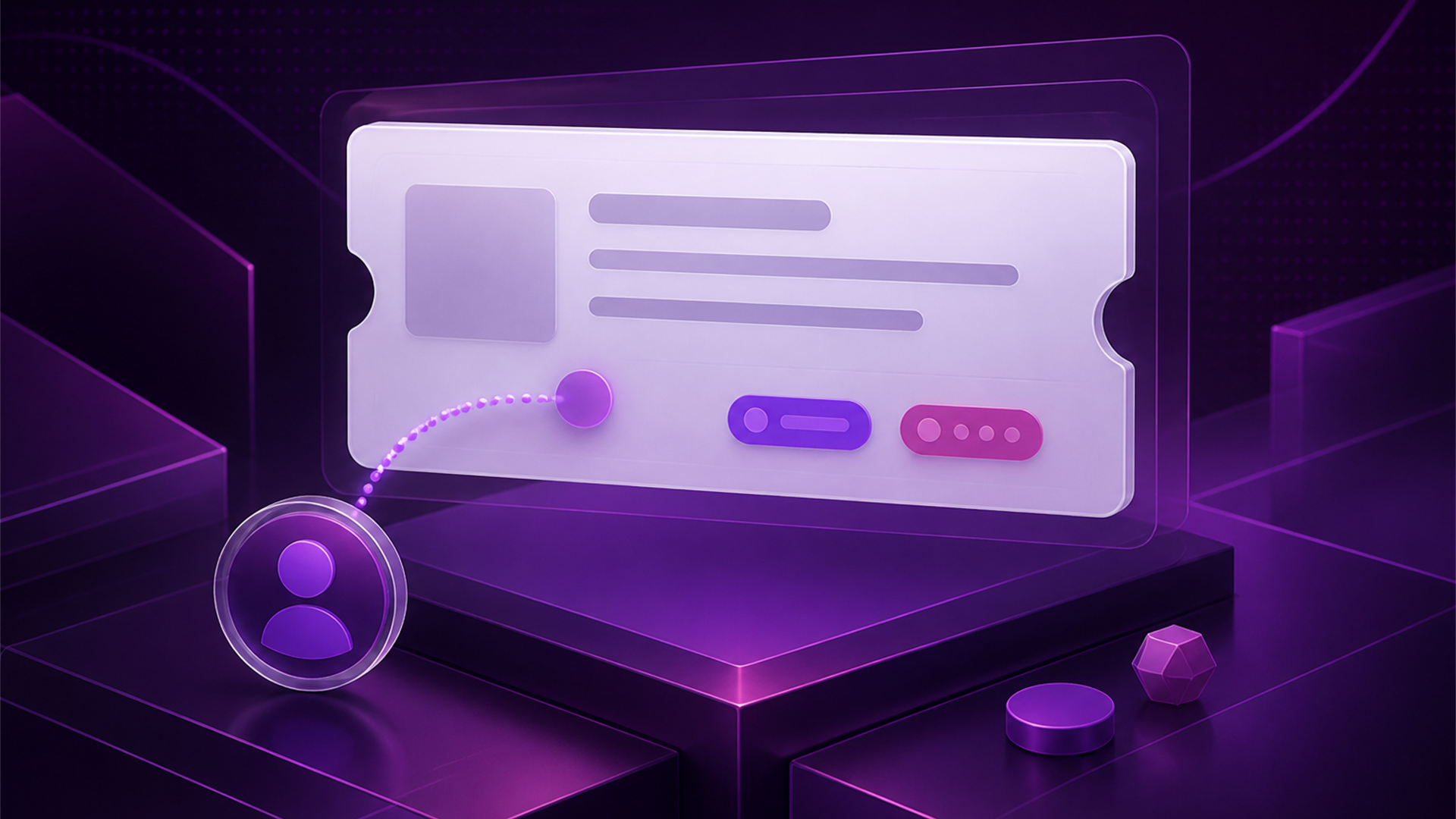 Editorial illustration of a ticket card receiving an assignee and status tokens.
