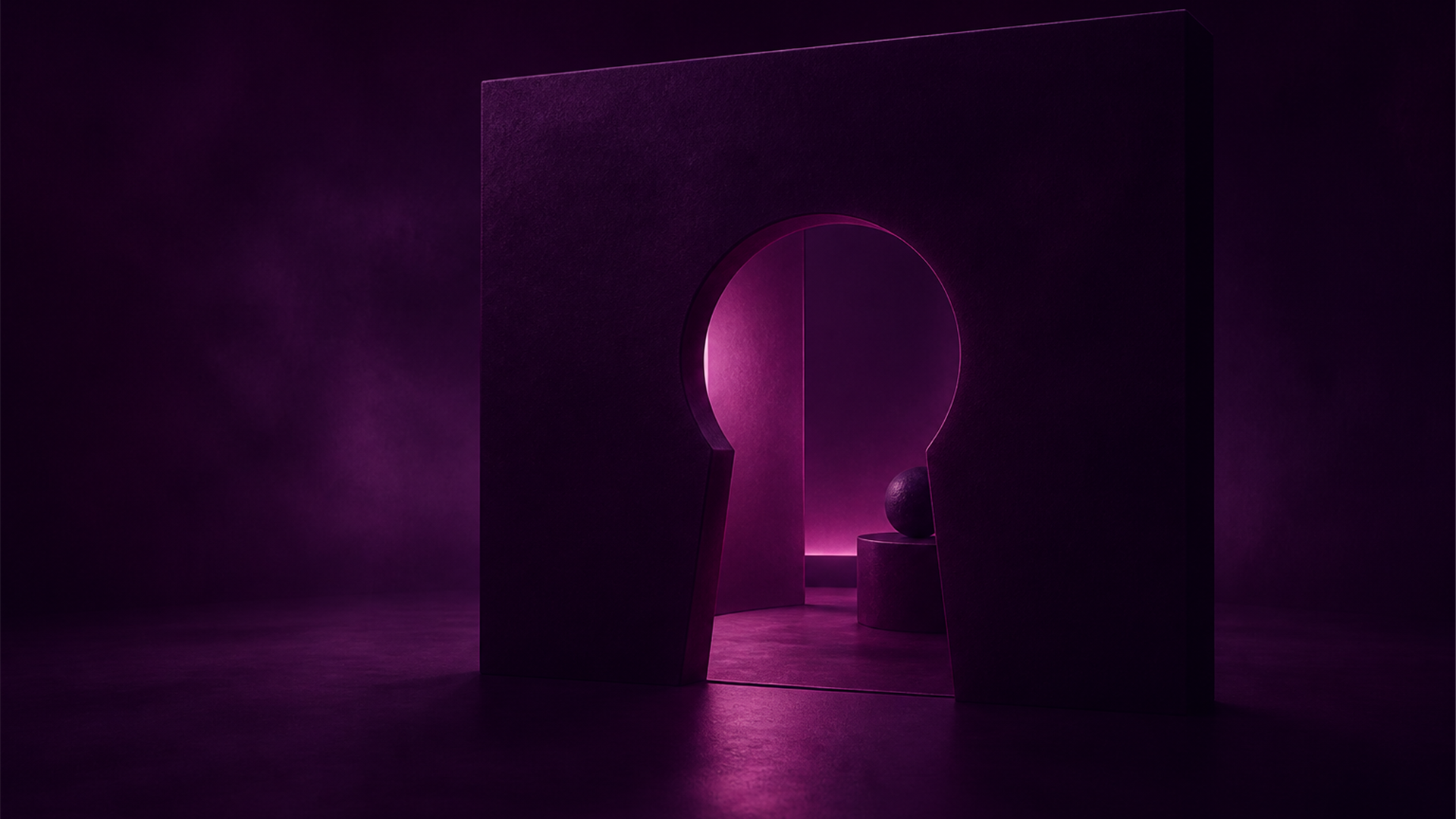 Editorial illustration of a glowing keyhole doorway representing secure client portal access.