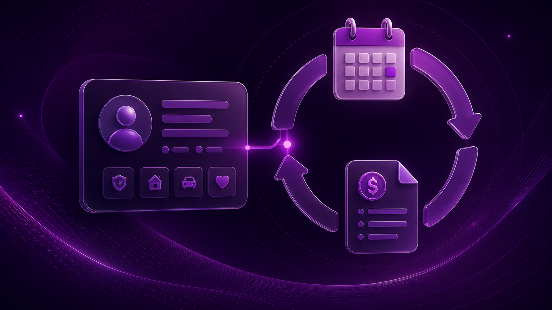 Editorial illustration of a client record connecting to a repeating program cycle.