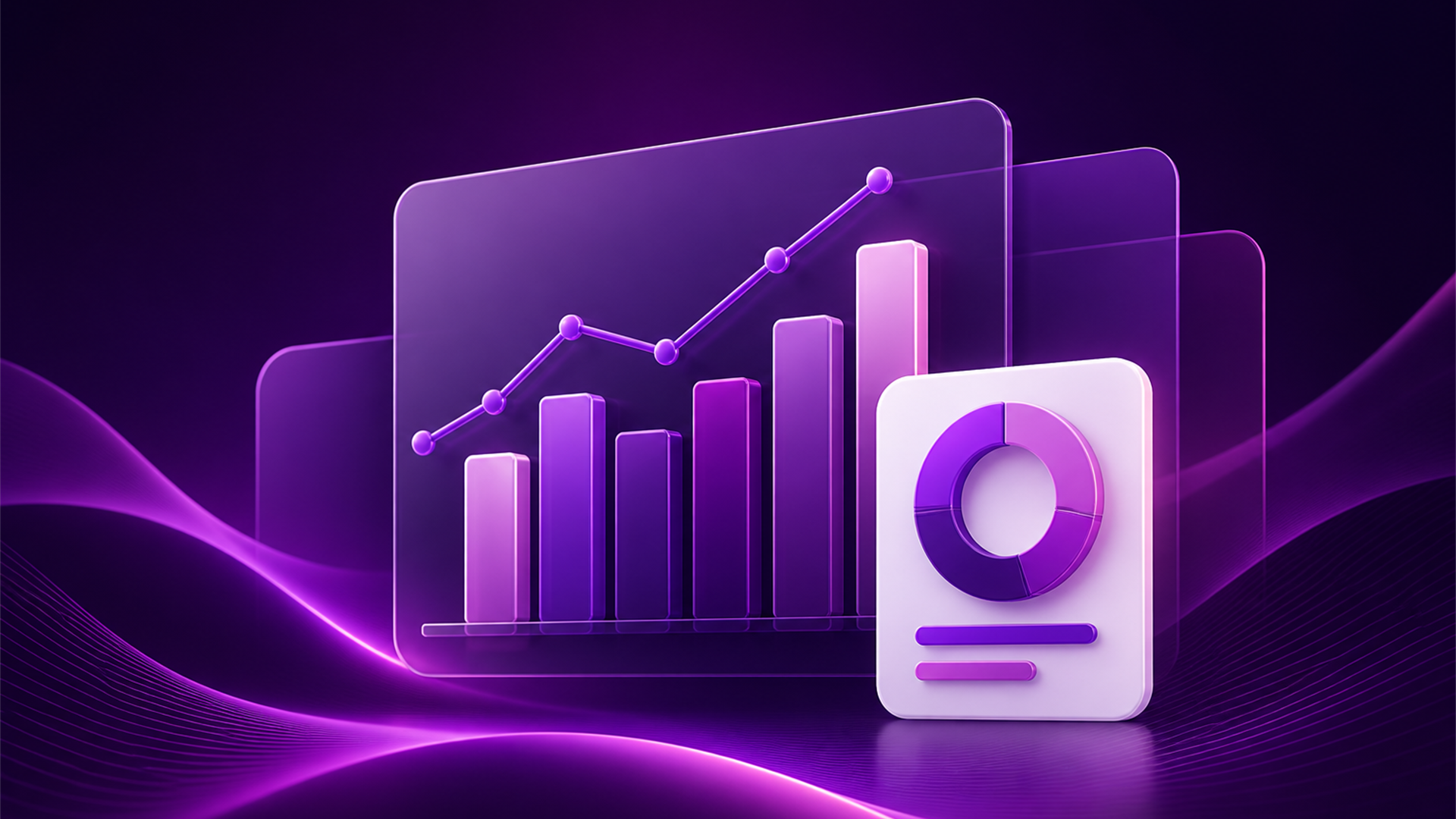Editorial illustration of abstract charts and a metric tile.