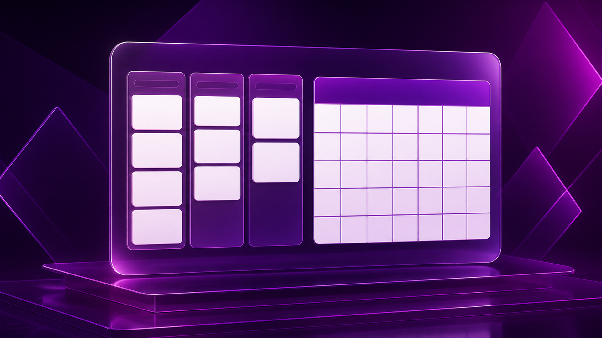 Editorial illustration of a kanban column beside an empty calendar grid.