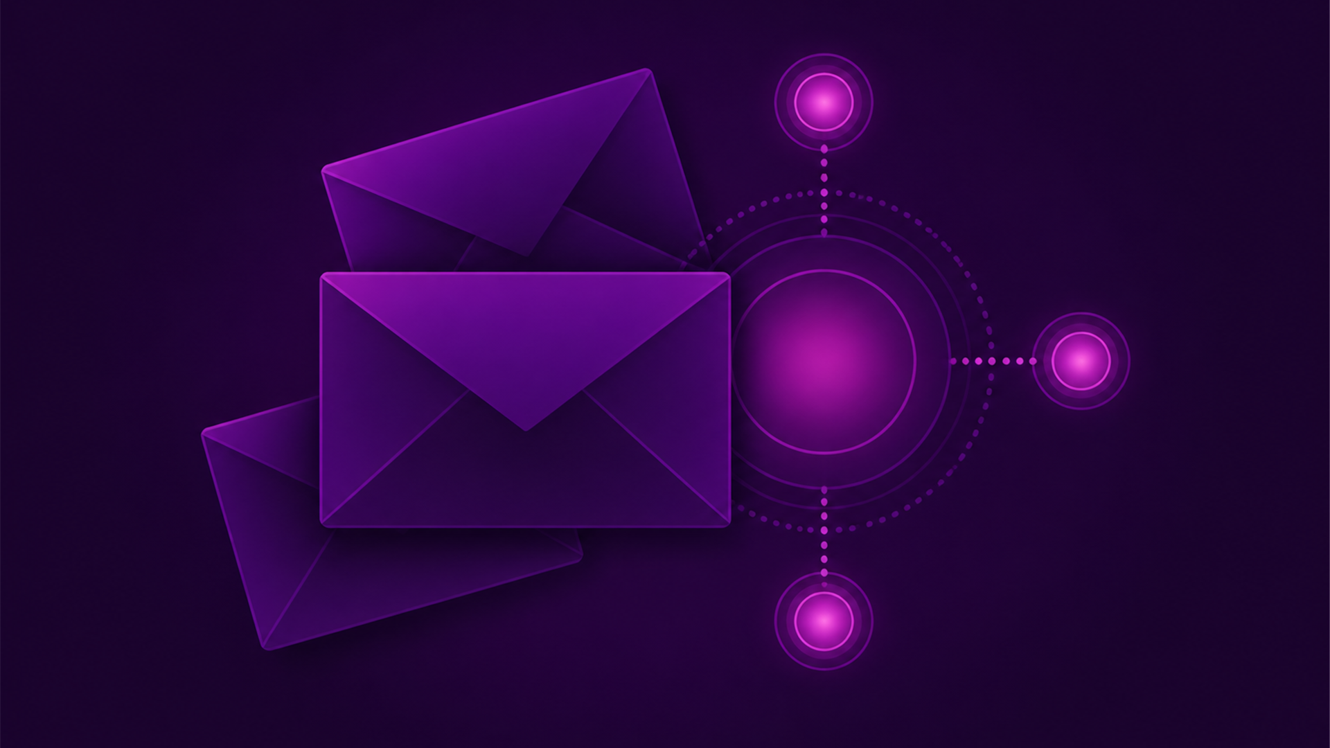Editorial illustration of blank invitation envelopes and tokens joining a workspace node.