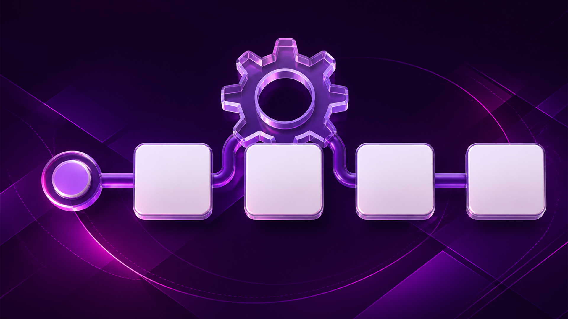 Editorial illustration of a process path with a gear and stage blocks.