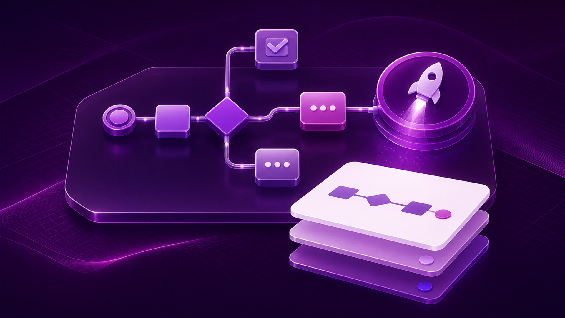 Editorial illustration of an automation being published as a new version.