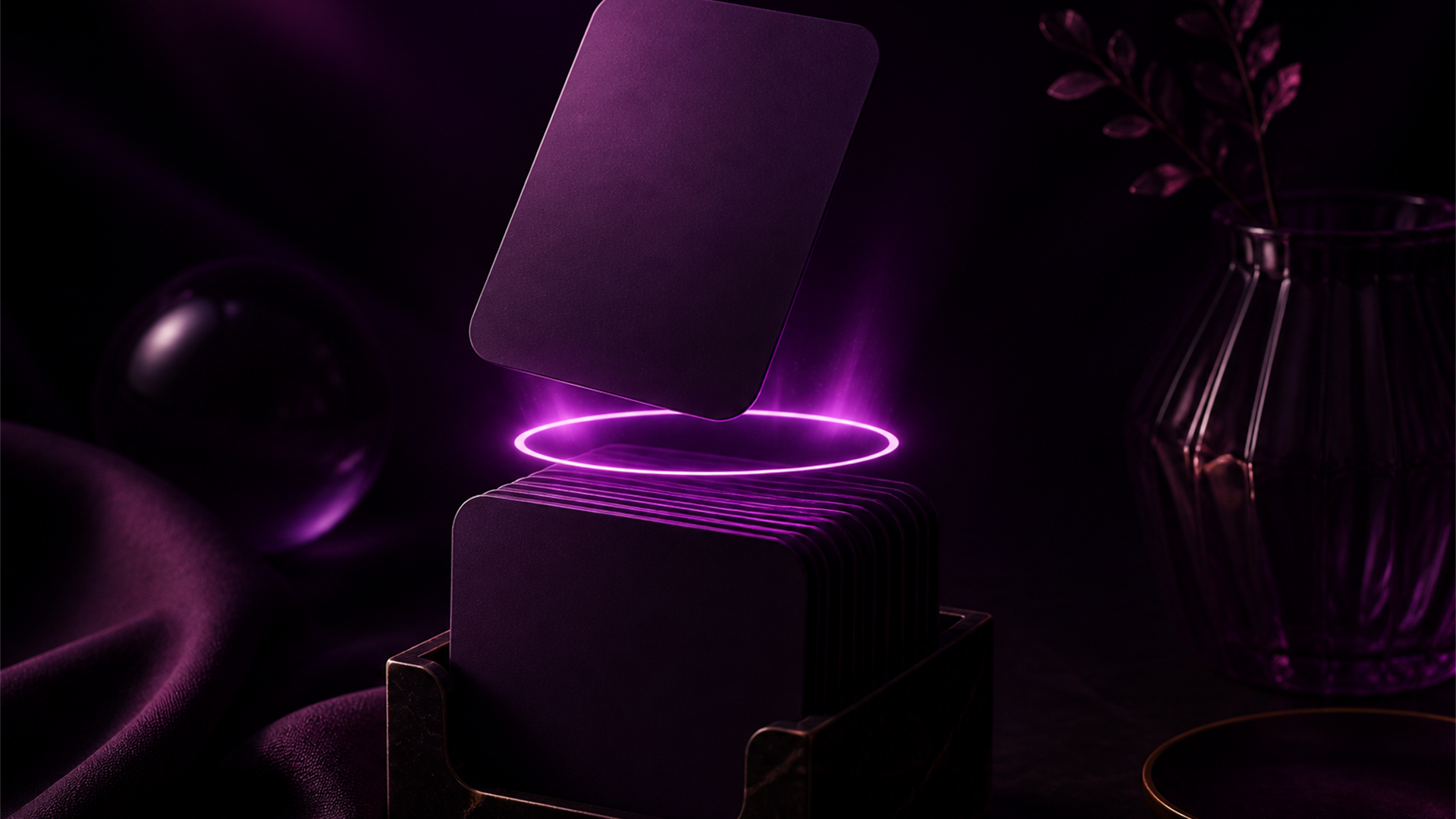 Editorial illustration of a blank card being lifted from a daily stack toward a focus ring.